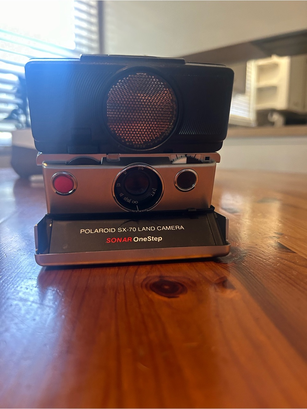 Polaroid SX-70 Sonar OneStep Instant Camera - Black and Silver with Red Accent